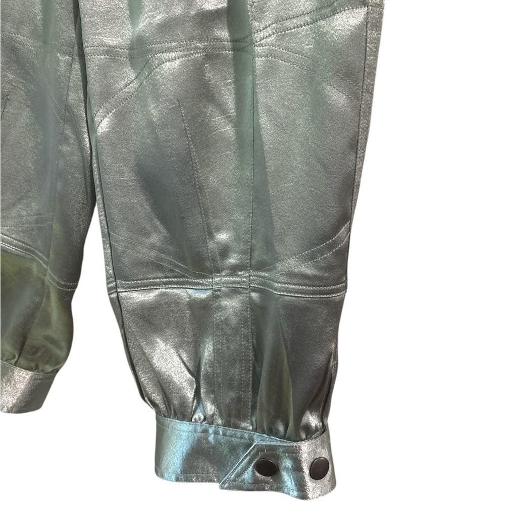 NWOT Rare Free People Discontinued Metallic Green Satin Pants - Picture 4 of 7